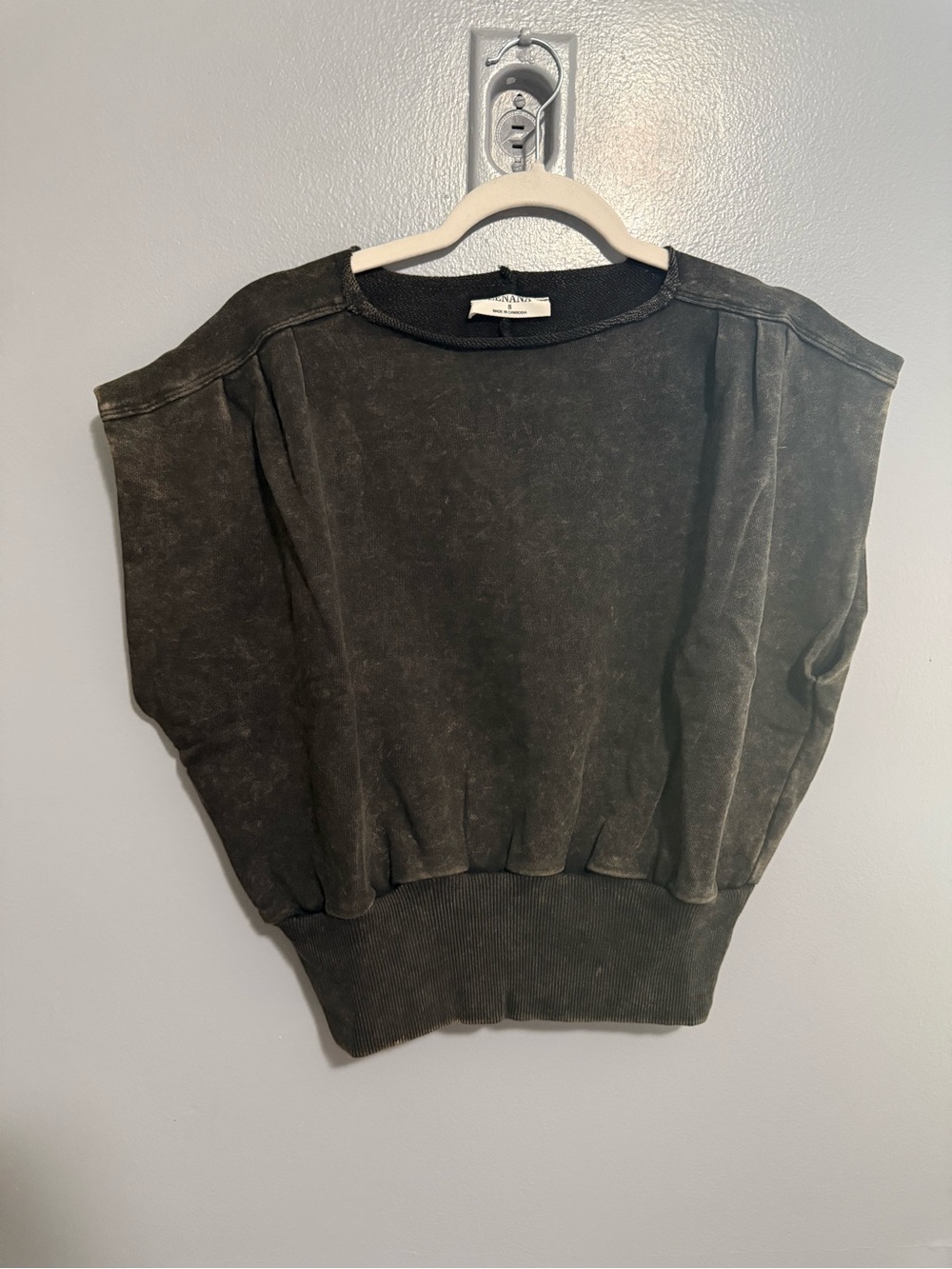 Zenana Acid Washed Black French Terry Cap-Sleeve Top - Picture 2 of 3